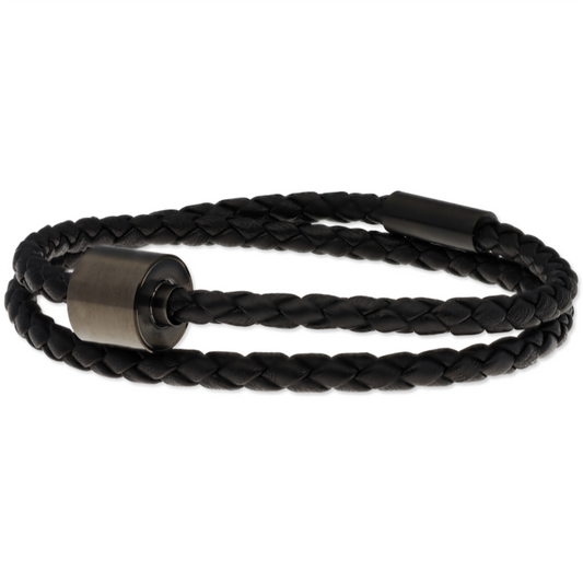 Aschearmband geflochtenes Leder schwarz