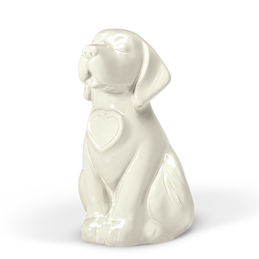 Porzellanurne sitzender Hund mit Herz