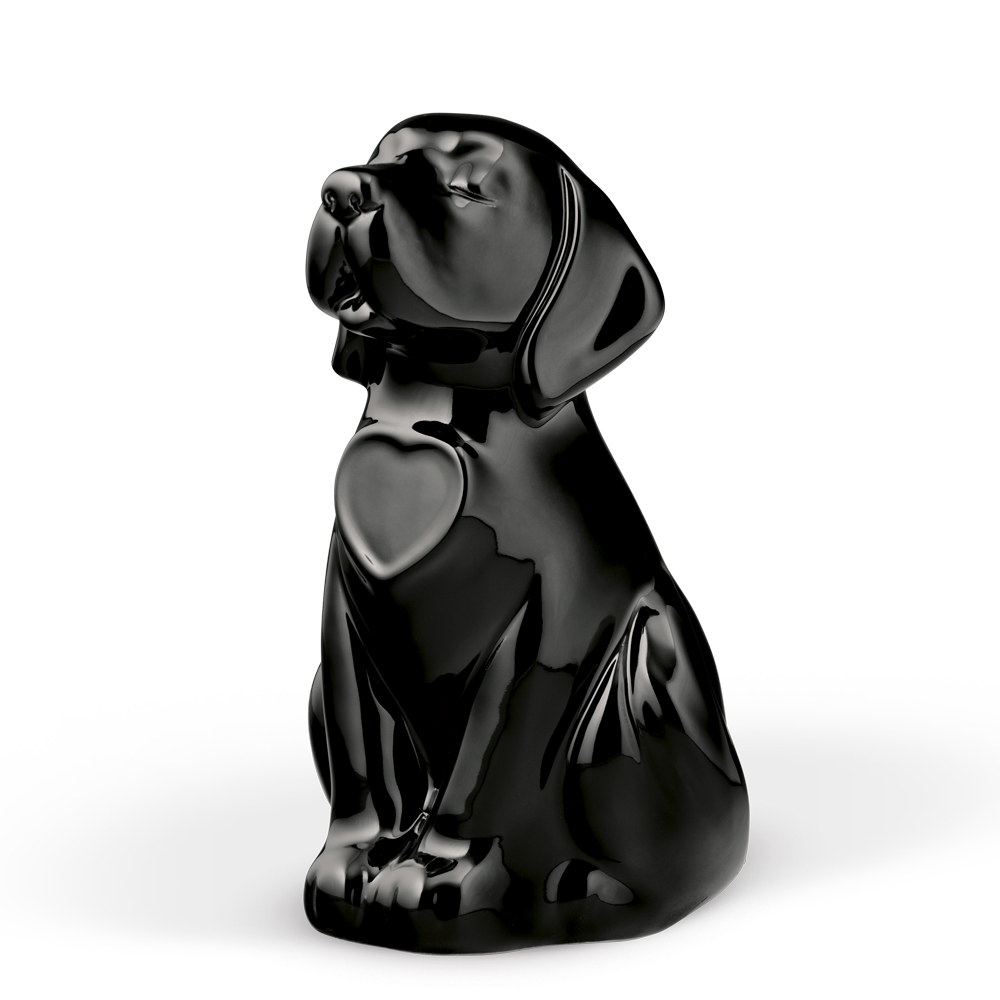 Porzellanurne sitzender Hund mit Herz