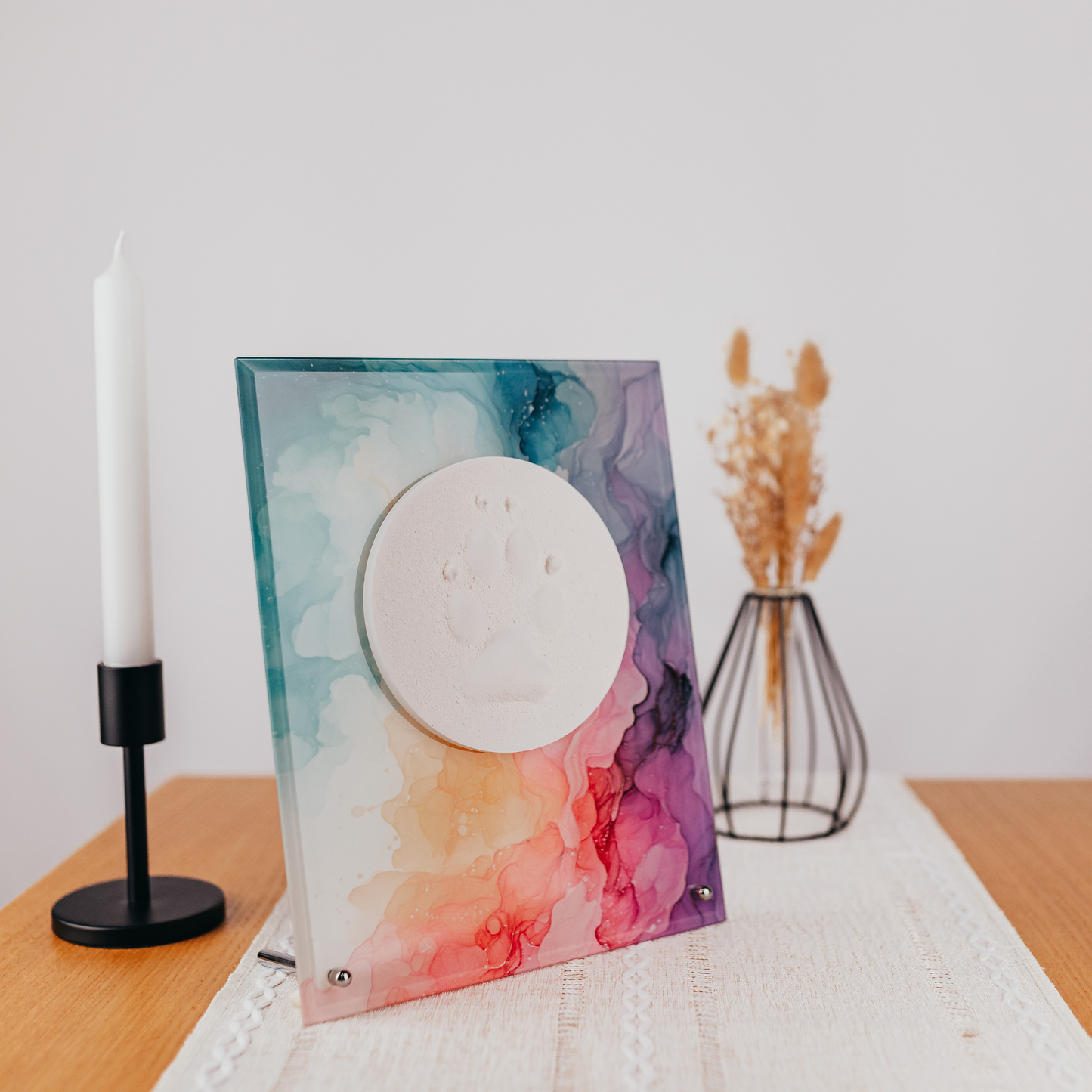 Pfotenabdruck auf Glasplatte Aquarell (optional mit Fell)