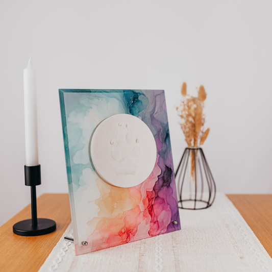 Pfotenabdruck auf Glasplatte Aquarell (optional mit Fell)