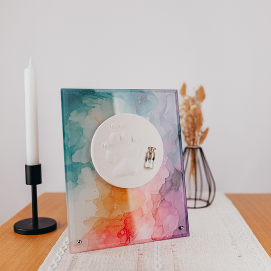 Pfotenabdruck auf Glasplatte Aquarell (optional mit Fell)